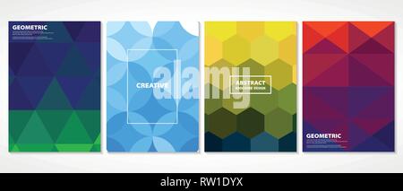 Abstract colorful minimal mosaic covers. Decorating in geometric shape patterns design with vivid color. You can use for cover, print, ad, poster, ann Stock Vector