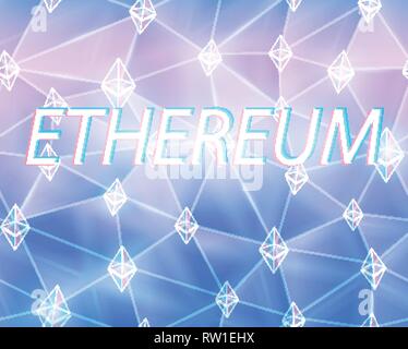 Ethereum cryptocurrency coin crystal art icon logo for apps and websites. Seamless background Stock Vector