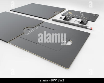 USB flash card empty template for corporate identity on isolated gray. Stock Photo