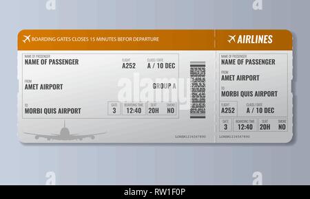 Airline boarding pass or air ticket design template. Realistic Vector illustration. Stock Vector