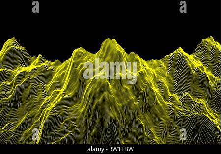 Landscape background. Terrain. Cyberspace grid. 3d technology vector illustration with particle. Stock Vector