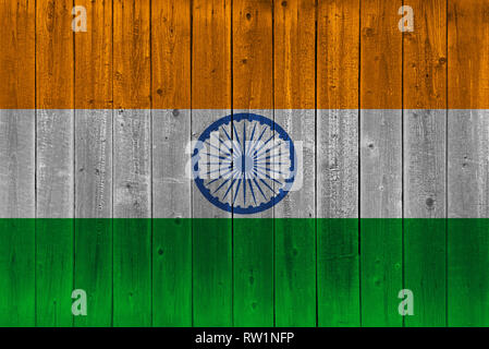 India flag painted on old wood plank. Patriotic background. National flag of India Stock Photo
