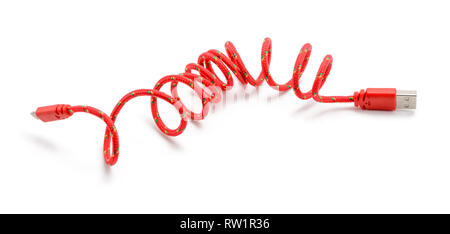 Red USB cable on white Stock Photo