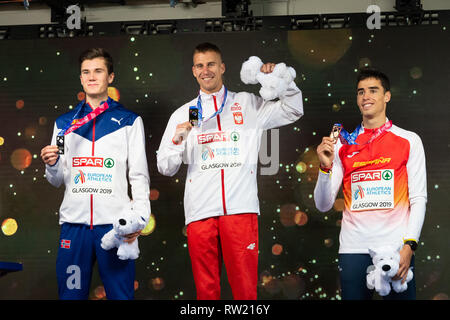 Glasgow, Scotland, UK. 3rd March, 2019. at Victory Ceremory during European Athletics Indoor Championships Glasgow 2019 at Emirates Arena on Sunday, 03 March 2019. GLASGOW SCOTLAND.  (Editorial use only, license required for commercial use. No use in betting, games or a single club/league/player publications.) Credit: Taka G Wu/Alamy News Stock Photo