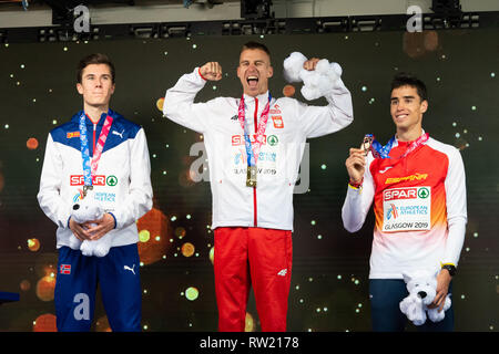 Glasgow, Scotland, UK. 3rd March, 2019. at Victory Ceremory during European Athletics Indoor Championships Glasgow 2019 at Emirates Arena on Sunday, 03 March 2019. GLASGOW SCOTLAND.  (Editorial use only, license required for commercial use. No use in betting, games or a single club/league/player publications.) Credit: Taka G Wu/Alamy News Stock Photo