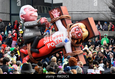 Dusseldorf, Germany. 4th Mar 2019. Jaques Tilly's theme wagon: Jaroslaw Kaczynski and his Pis Party are gagging liberal Poland. Credit: UKraft/Alamy Live News Stock Photo