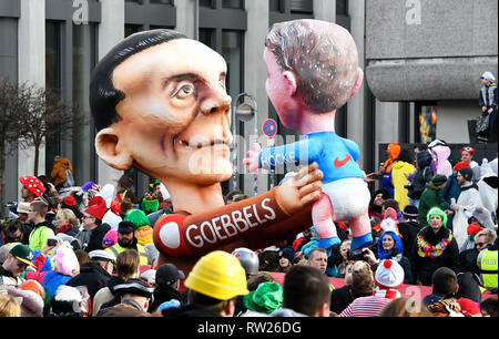 Dusseldorf, Germany. 4th Mar 2019. Jaques Tilly's theme wagon: AfD politician Bjoern Hoecke as the baby of Propaganda Minister Joseph Goebbels. Credit: UKraft/Alamy Live News Stock Photo