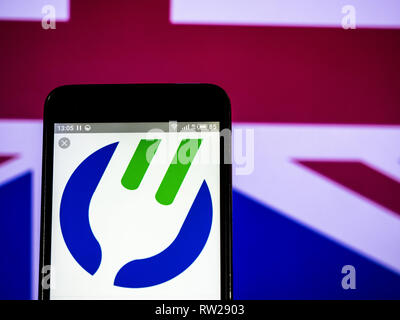 March 4, 2019 - Ukraine - Bakkavor global provider of fresh prepared foods with manufacturing sites in the UK logo seen displayed on a smart phone. (Credit Image: © Igor Golovniov/SOPA Images via ZUMA Wire) Stock Photo