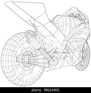 Sports bike technical wire-frame. EPS10 format. Vector created of 3d Stock Vector