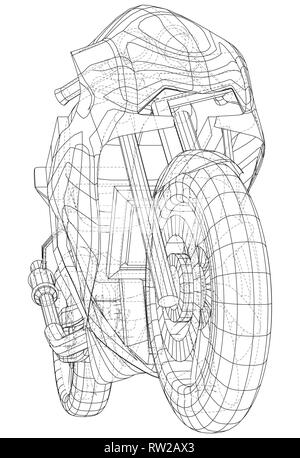 Sports bike technical wire-frame. EPS10 format. Vector created of 3d Stock Vector