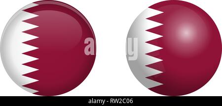 State of Qatar flag under 3d dome button and on glossy sphere / ball. Stock Vector