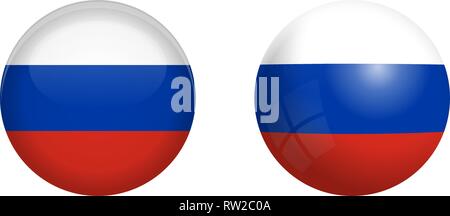 Russia flag under 3d dome button and on glossy sphere / ball. Stock Vector