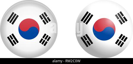 South Korea flag under 3d dome button and on glossy sphere / ball. Stock Vector