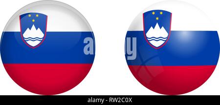 Slovenia flag under 3d dome button and on glossy sphere / ball. Stock Vector