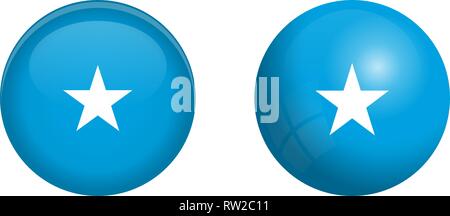 Somalia flag under 3d dome button and on glossy sphere / ball. Stock Vector