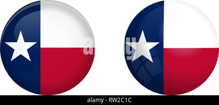 Texas lone star flag under 3d dome button and on glossy sphere / ball. Stock Vector