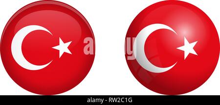 Turkey flag under 3d dome button and on glossy sphere / ball. Stock Vector