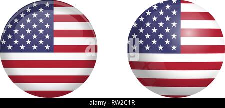 United States of America flag under 3d dome button and on glossy sphere / ball. Stock Vector
