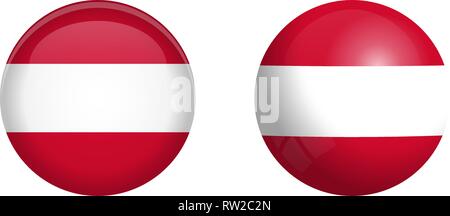 Austrian flag under 3d dome button and on glossy sphere / ball. Stock Vector