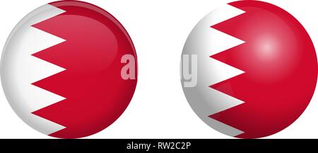 Bahrain flag under 3d dome button and on glossy sphere / ball. Stock Vector
