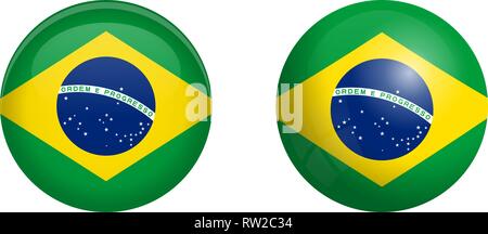 Brazilian flag under 3d dome button and on glossy sphere / ball. Stock Vector