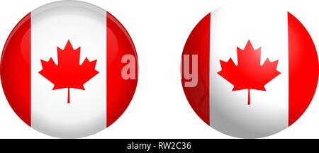 Canada flag under 3d dome button and on glossy sphere / ball. Stock Vector