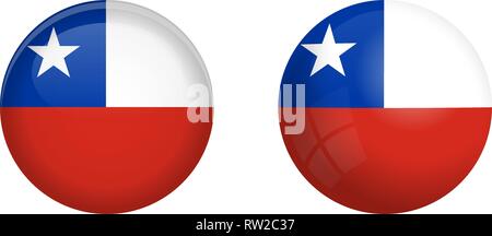 Chilean flag under 3d dome button and on glossy sphere / ball. Stock Vector