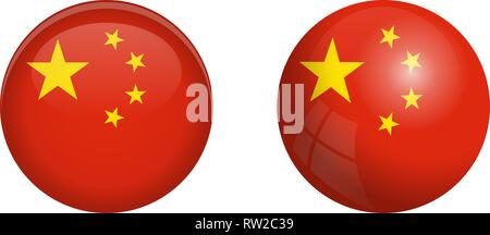 China flag under 3d dome button and on glossy sphere / ball. Stock Vector
