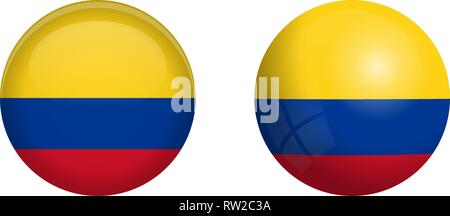 Colombia flag under 3d dome button and on glossy sphere / ball. Stock Vector