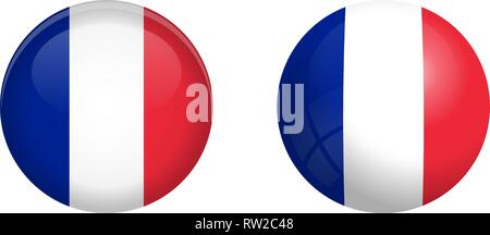 France flag under 3d dome button and on glossy sphere / ball. Stock Vector