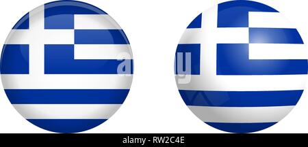 Hellenic Republic (Greece) flag under 3d dome button and on glossy sphere / ball. Stock Vector