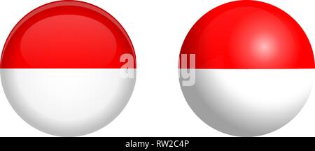 Indonesia flag under 3d dome button and on glossy sphere / ball. Stock Vector