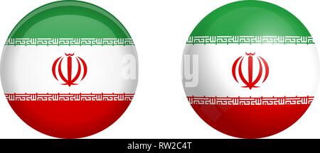 Iran (Persia) flag under 3d dome button and on glossy sphere / ball. Stock Vector