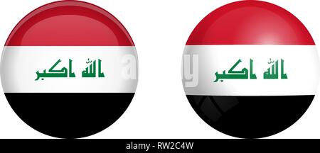 Iraq flag under 3d dome button and on glossy sphere / ball. Stock Vector