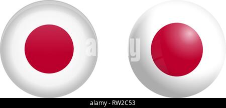 Japan flag under 3d dome button and on glossy sphere / ball. Stock Vector