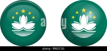 Macao (Administrative Region of the People's Republic of China) flag under 3d dome button and on glossy sphere / ball. Stock Vector