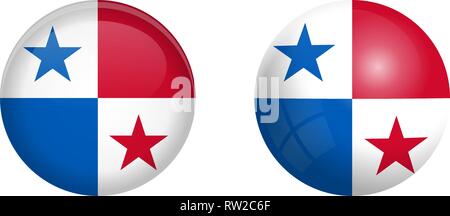 Panama flag under 3d dome button and on glossy sphere / ball. Stock Vector