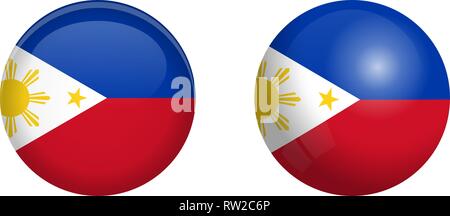 Philippines flag under 3d dome button and on glossy sphere / ball. Stock Vector