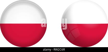 Poland flag under 3d dome button and on glossy sphere / ball. Stock Vector