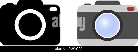 Simple camera symbol. Version with icon in black / white and color. Stock Vector