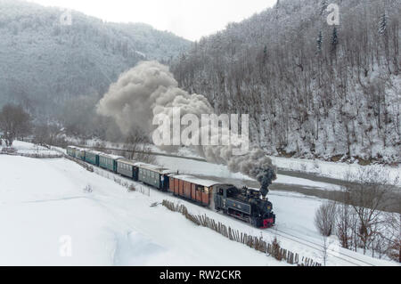 Old steam train Mocanita from Viseu de Sus, Romania Stock Photo