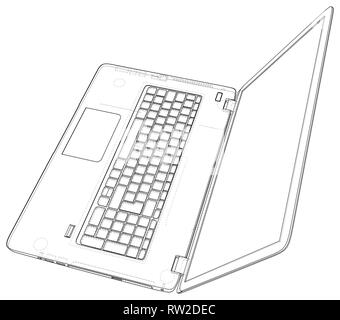 Laptop. outline computer. Vector illustration. Illustration of 3d. Stock Vector