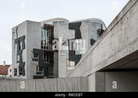Exterior of the Scottish Parliament Building at Holyrood in Edinburgh on a cloudy day Stock Photo