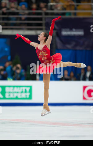 Alina Zagitova from Russian during 2018 European figure skating championships Stock Photo