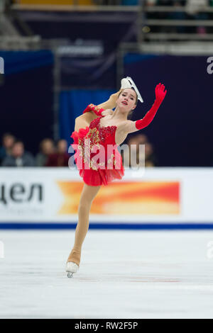 Alina Zagitova from Russian during 2018 European figure skating championships Stock Photo