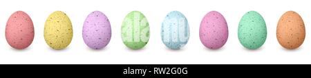 Happy Shabby easter colored eggs in a row. Set of red, green, blue, pink, purple, yellow, brown Stock Vector