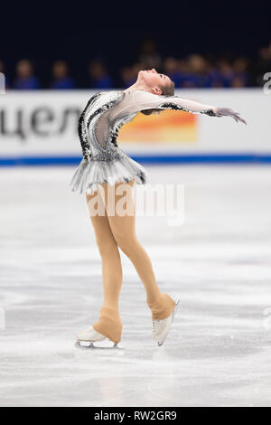 Alina Zagitova from Russia during 2018 world figure skating championships in Milan, Italy Stock Photo