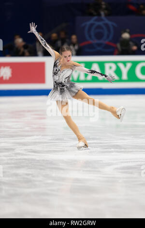 Alina Zagitova from Russia during 2018 world figure skating championships in Milan, Italy Stock Photo