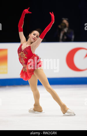 Alina Zagitova from Russia during 2018 world figure skating championships in Milan, Italy Stock Photo