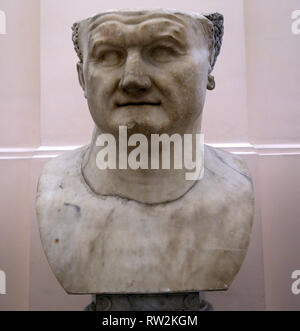 Vespasian (9 - 97 AD.) Roman Emperor from 69 to 79. Marble bust C. 80 AD. National archaeological Museum, Naples, Italy. Stock Photo